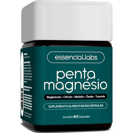 Penta Magnésio - Dimalato + Bisglicinato + Citrato + Taurato + Óxido De Magnésio - A Combinação Perfeita De 5 Magnésios Com Máxima Pureza E Biodisponibilidade - 60 Cápsulas Sem Sabor