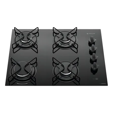 Cooktop 4 Bocas Atlas Agile Up Mesa Vidro Mega Chama Bivolt Preto