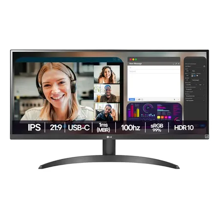 Monitor LG Ultrawide - Tela Ips De 29 , 21:9, Hdr10, Srgb 99%, 100hz - 29wq500 Preto 127/220v