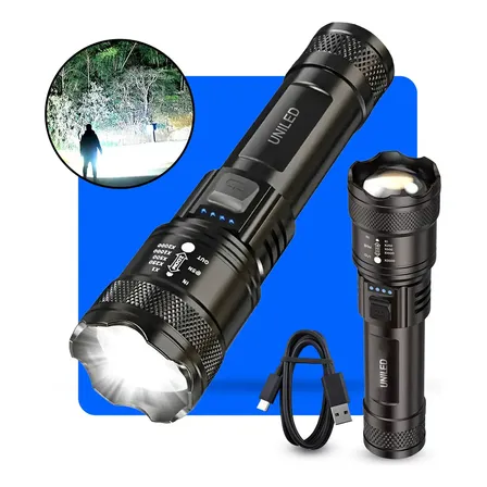 Lanterna Militar Tatica Led Cree Mais Forte Do Mundo Potente 1km Zoom Telescópico Alto Brilho Resistente Agua Sitio Fazenda Uniled Branco Preto