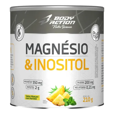Magnésio E Inositol Taurina Melatonina 210g Bodyaction Sabor Abacaxi C/ Hortelã