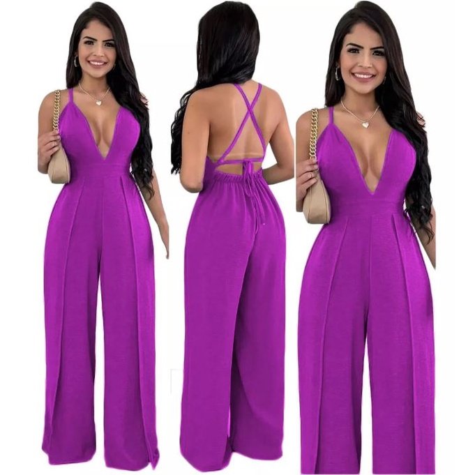 Macacao Feminino Decotado Alcinha 2 Fendas Pantalona