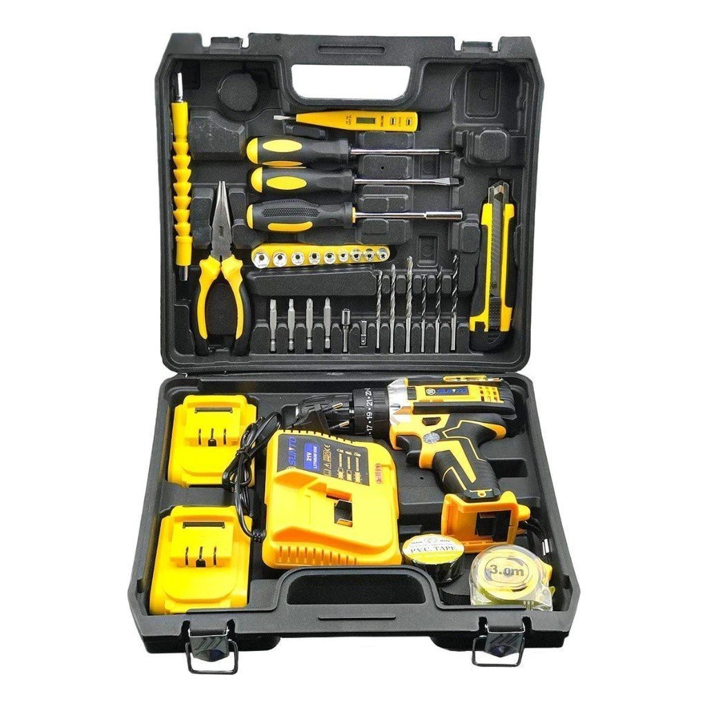 Parafusadeira e Furadeira 2 Baterias 48v Sem Fio Bivolt C/31Pçs 710w de Potência