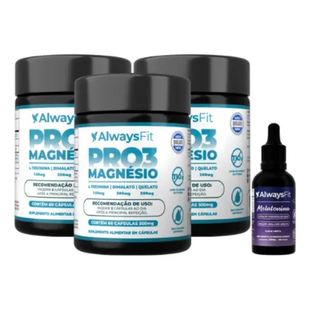 Pro3magnésio Always Fit Kit 3 Magnésio Treonato Quelato Dimalato 60 Cápsulas Sem Sabor