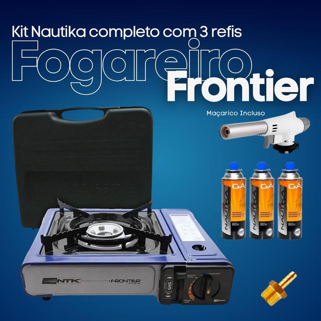 Kit Completo Portátil Frontier Flex Azul, Branco ou Preto para cozinhar em Camping, Pescaria, Praia e em casa