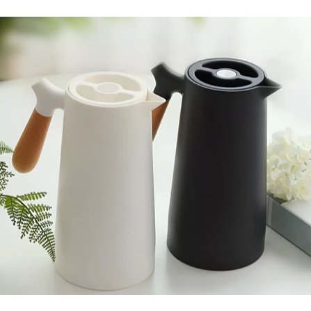 Vittak Garrafa Térmica Nórdica 1L Café Chá Bule Cabo Madeira Mesa Posta Botão Fixa Temperatura Wood 1 Litro