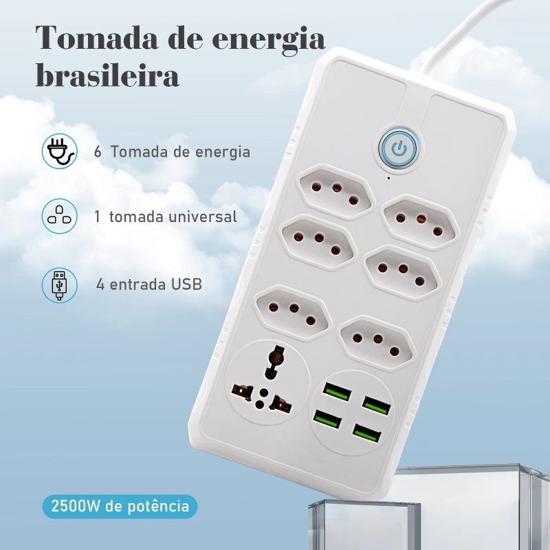 Filtro de Linha 7 Tomadas + 4 USB Bivolt: Extensão 2m com Proteção Total