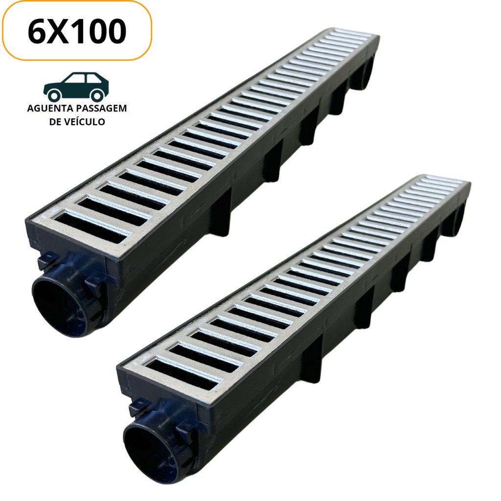 Ralo Linear 6x100 cm Aguenta Passagem de Carros (2 Peças 6x50cm) Seca Piso Box Piscina Banheiro Jardim Corredor Garagem Quintal Grelha Em Alumínio Sif
