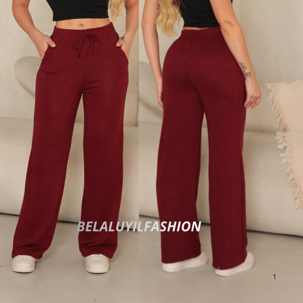 Calça Pantalona  Lanzinha Feminina Cintura Alta Com Bolso pra Inverno